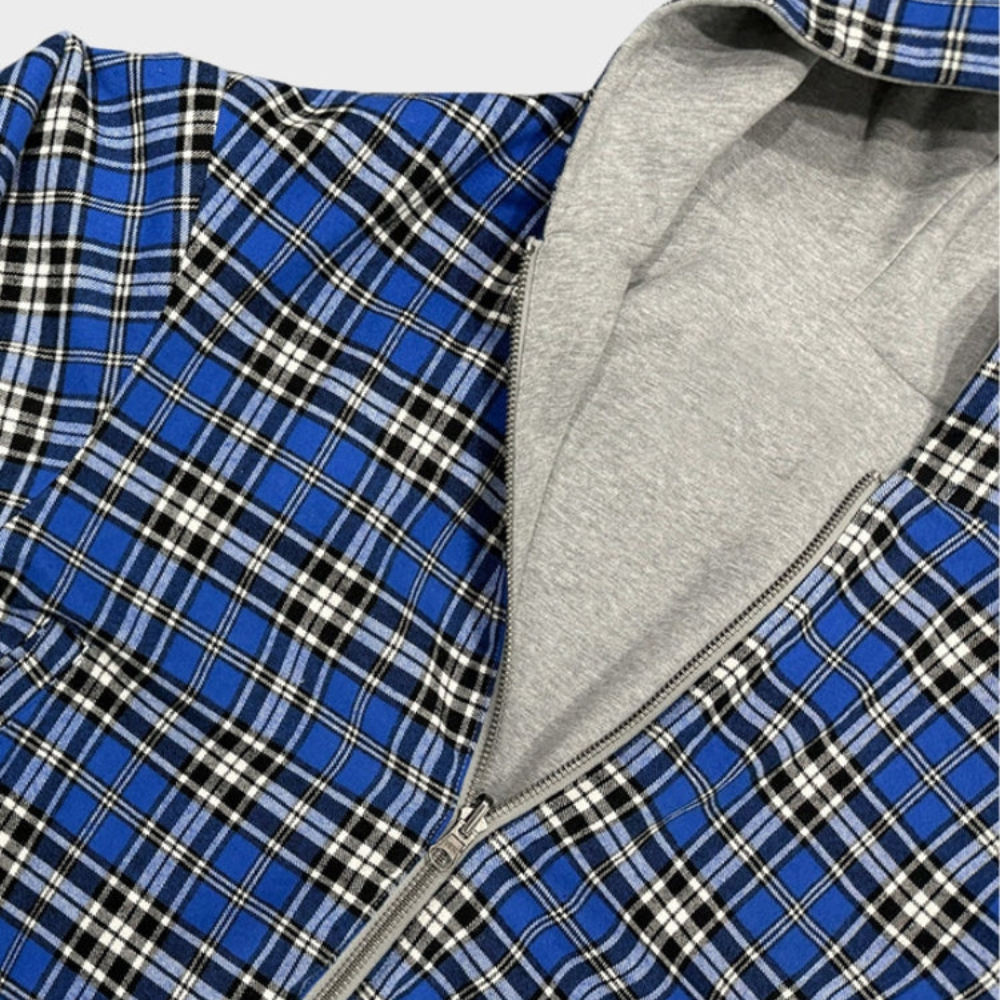 Checkered Inside Out Zipper - Black