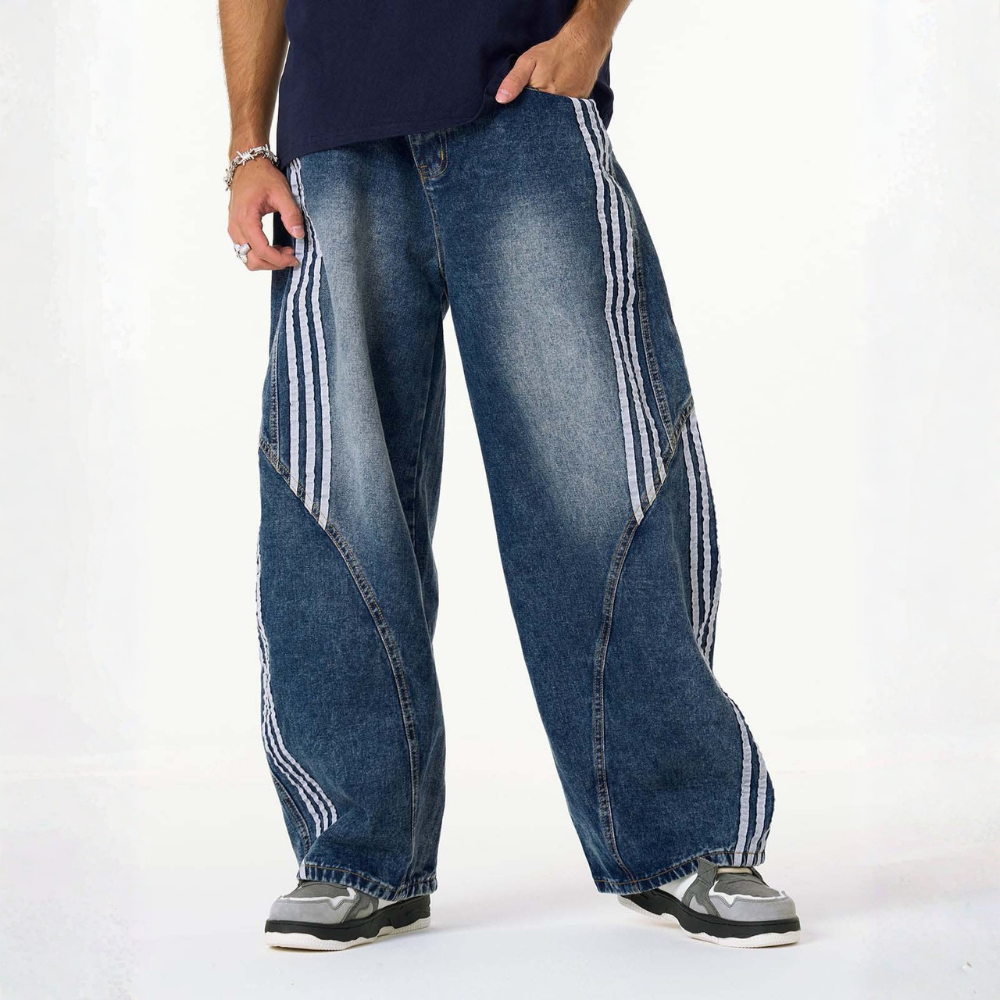 Denim Striped Barrel Jeans - Blue