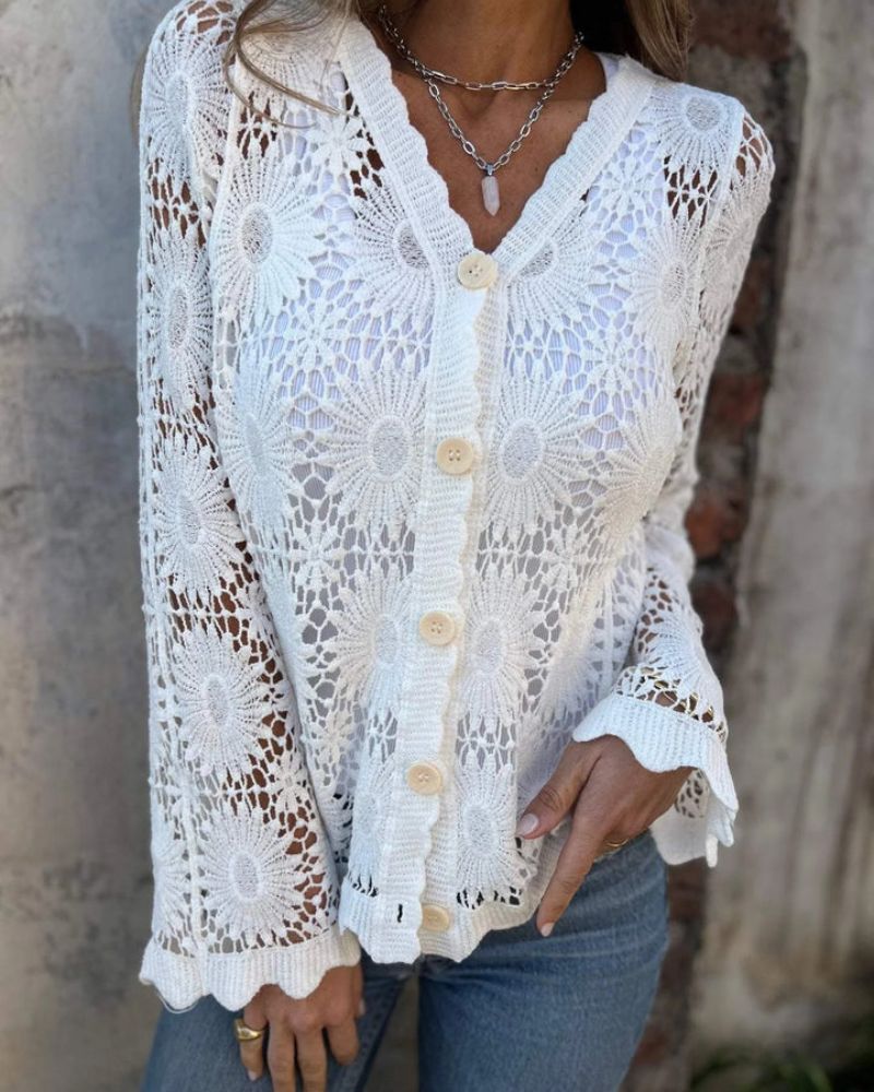 Nalie | Cardigan à boutons en dentelle au crochet