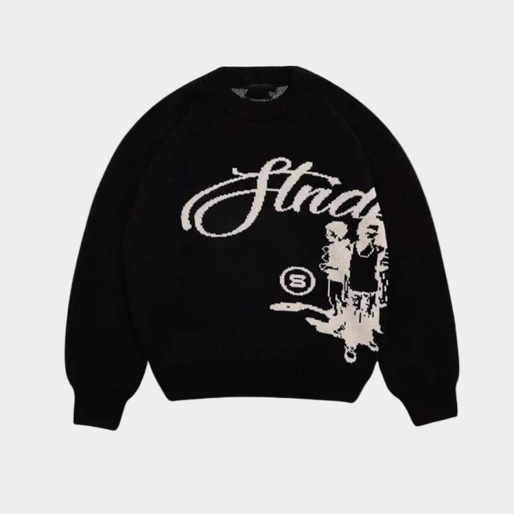 'Structure' Graphic Knitted Sweater - Black