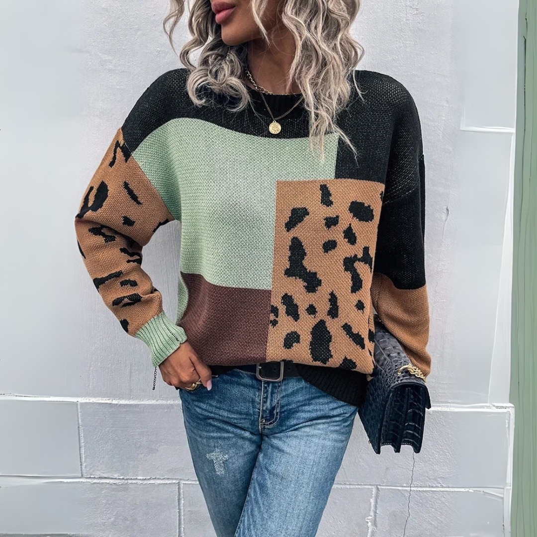 Sara | Sweat à capuche vintage patchwork de léopard