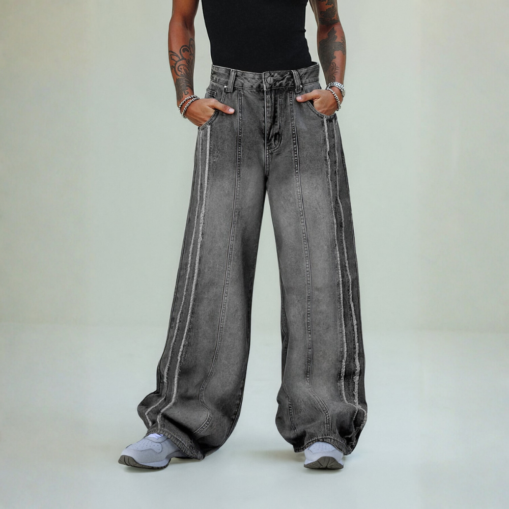 Washed Distressed Baggy Jeans - Blue