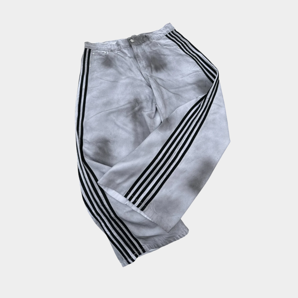 Embroidered Striped Baggy Jeans - Black/White