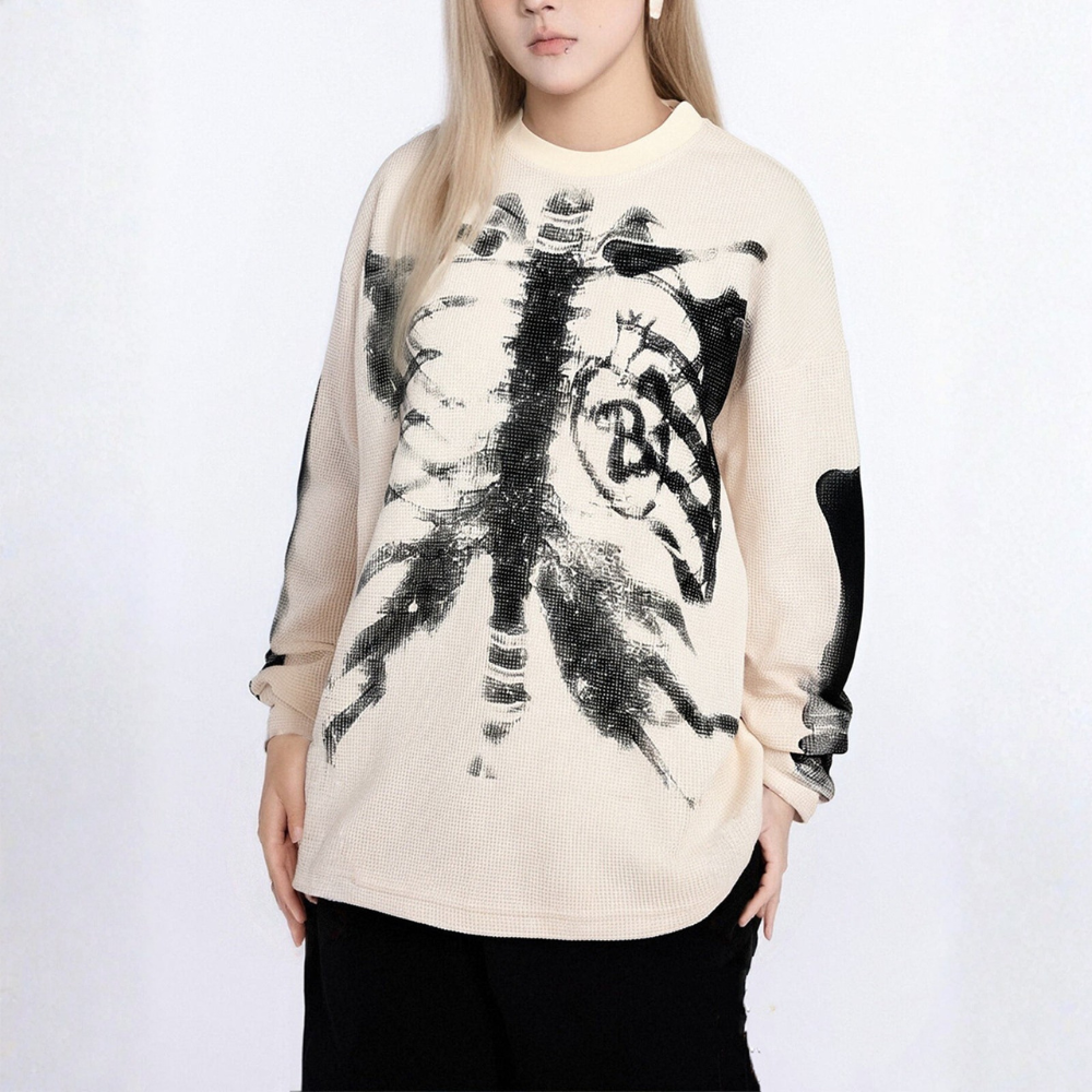 Skeleton Waffle Sweatshirt - Apricot