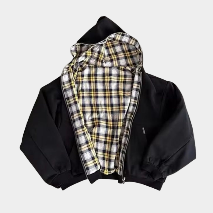Checkered Inside Out Zipper - Black