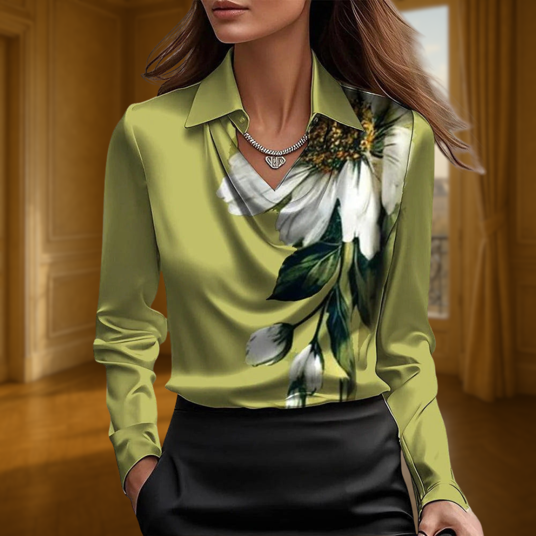 Sylvie | Blouse avec brillance luxueuse et col plissé