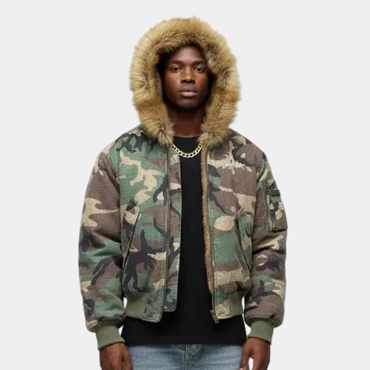 Camouflage Fur Collar Reversible Cotton Jacket