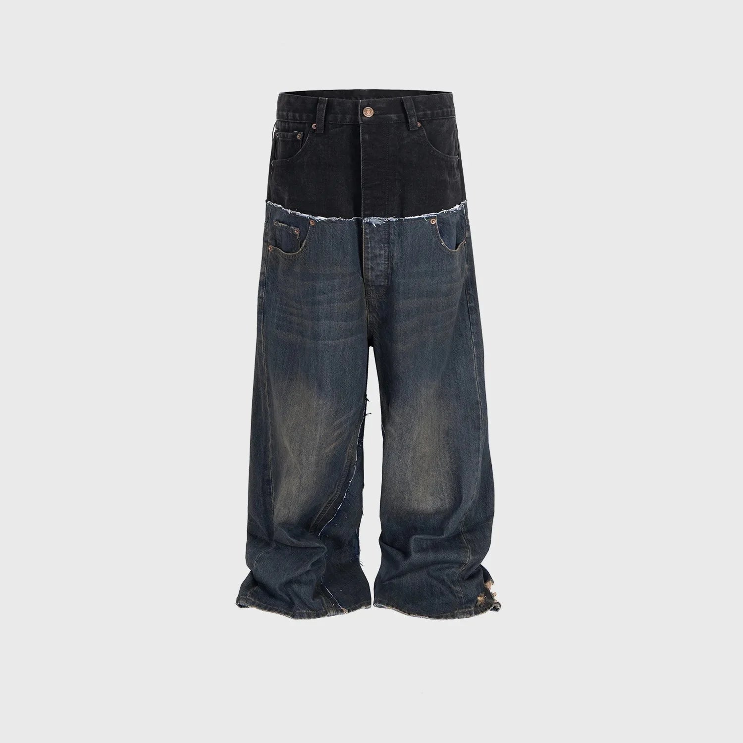 Cut-Up Washed Baggy Jeans