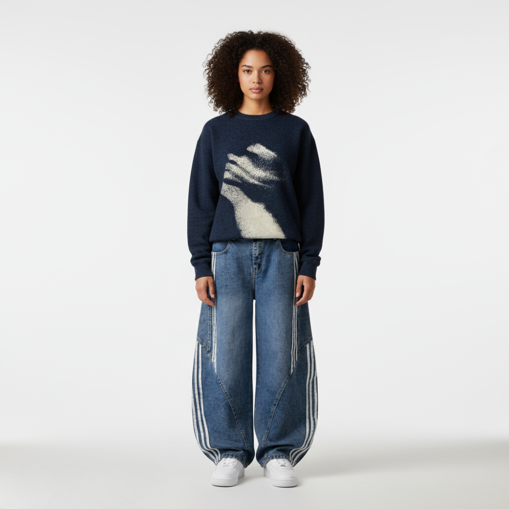 Denim Striped Barrel Jeans - Blue