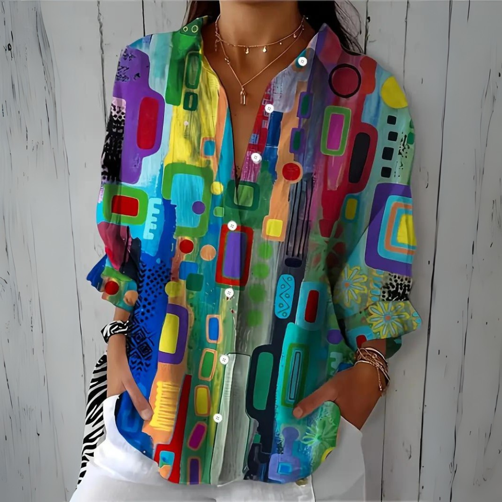 Edna | Blouse à Motif Géométrique Élégante