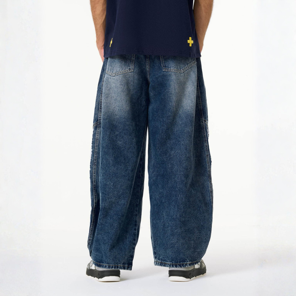 Denim Striped Barrel Jeans - Blue