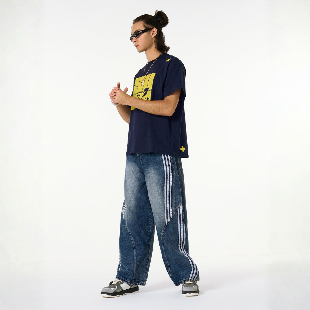 Denim Striped Barrel Jeans - Blue