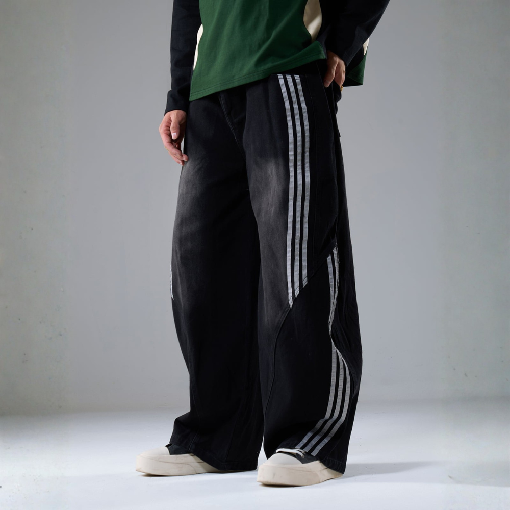 Denim Striped Barrel Jeans - Blue