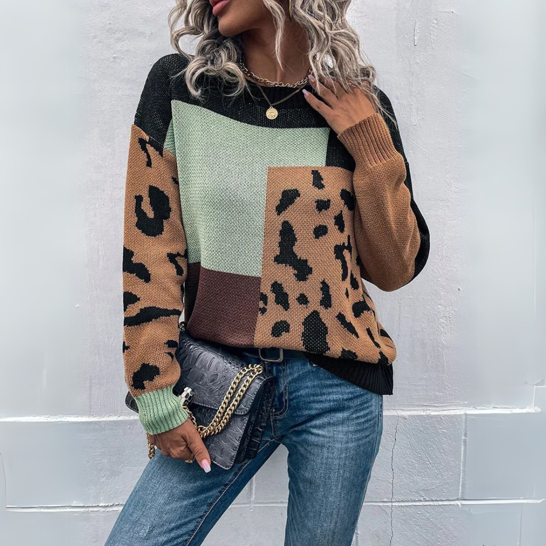 Sara | Sweat à capuche vintage patchwork de léopard