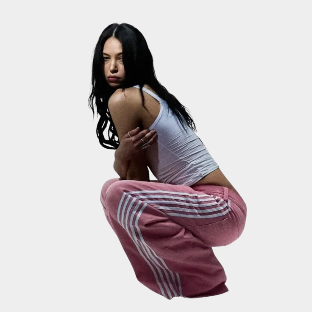 Embroidered Striped Baggy Jeans - Black/White