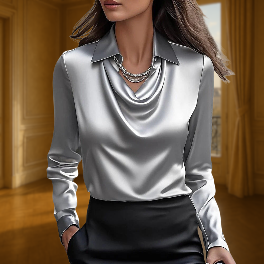 Sylvie | Blouse avec brillance luxueuse et col plissé