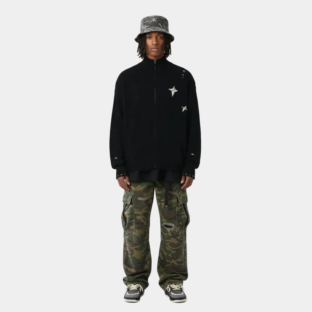 Woven Ripped Camouflage Flared Cargo Pants