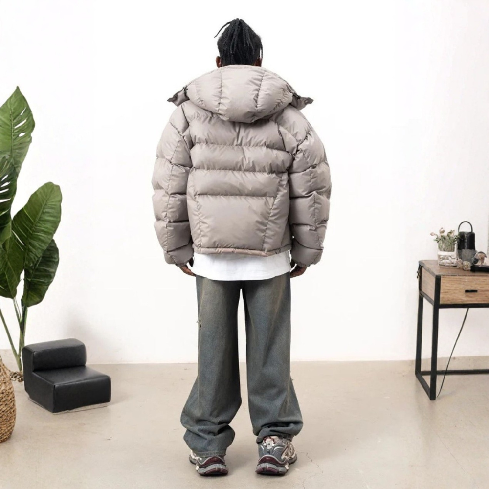 'Y2K' Puffer Jacket Button-Up - Beige/Brown