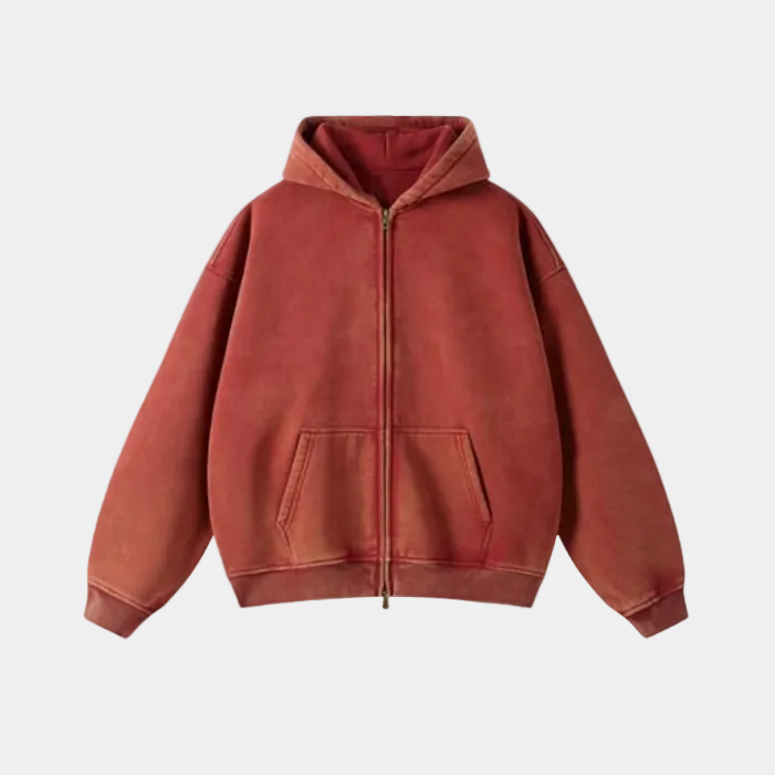 Heavyweight Zipped Hoodie - Red