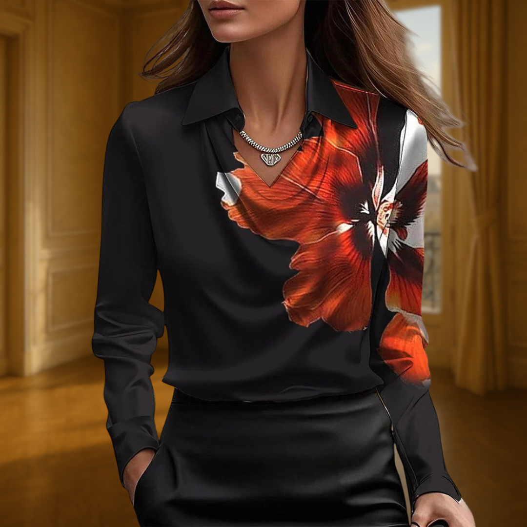 Sylvie | Blouse avec brillance luxueuse et col plissé