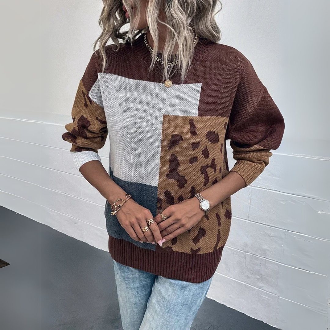 Sara | Sweat à capuche vintage patchwork de léopard