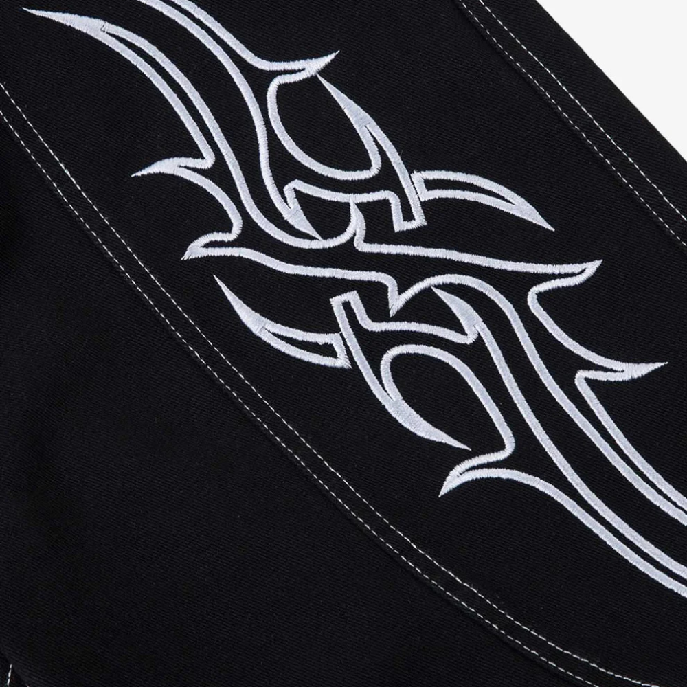 Deconstructed Contrast Embroidered Baggy Jeans