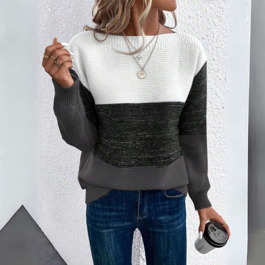 Lourdes | Pull élégant avec patchwork tricolore